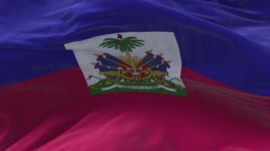 4k Haiti Ulusal bayrak kırışıklıkları mavi arka planda pürüzsüz rüzgar döngüsü.