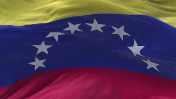 4k Venezuela Nationale vlag rimpels lus naadloze wind in blauwe lucht achtergrond. — Stockvideo