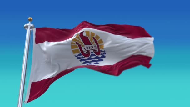 4k French Polynesia National flag wrinkles loop seamless wind in sky background — Stock Video