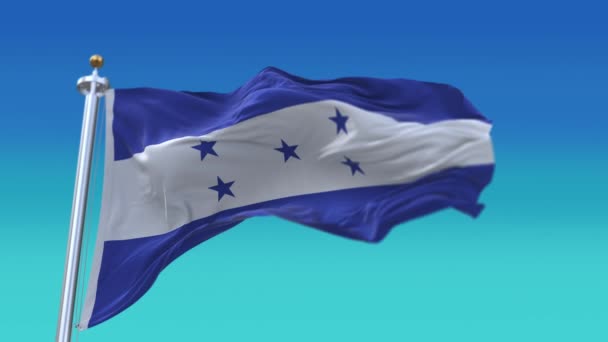4k Гондурас Государственный флаг морщины петли бесшовный ветер в голубом фоне неба. — стоковое видео