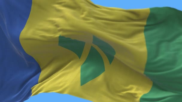 4k Saint Vincent and the Grenadines National flag wrinkles wind sky background. — Stock Video