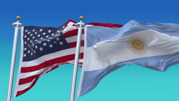 4k Сполучені Штати Америки та Аргентина Національний прапор США — стокове відео