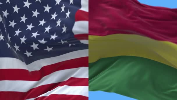 4k Stany Zjednoczone Ameryki USA i Boliwia Flaga narodowa płynne tło. — Wideo stockowe