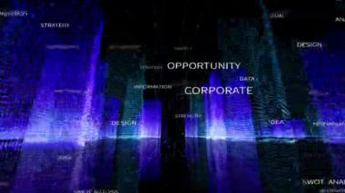 4k kusursuz döngü Büyük Veri Dijital Şehri, Yapay Zeka Etiketli Kelime Bulutu.