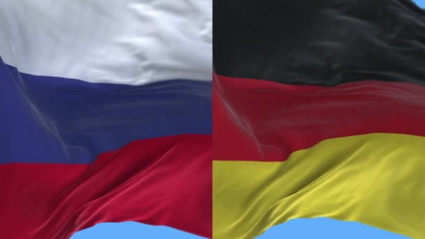 4kロシアとドイツ国旗シームレスループの背景、風吹きしわ — ストック動画