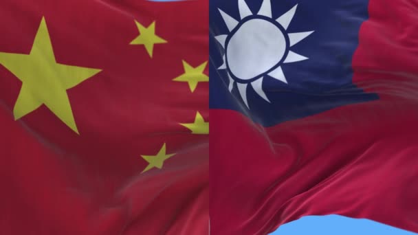 4k China en Taiwan Nationale vlag naadloze lus achtergrond, Wind blazen rimpels. — Stockvideo