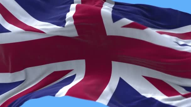 4k Reino Unido Bandera nacional arrugas bucle viento sin fisuras en el fondo del cielo. — Vídeo de stock