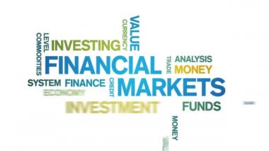 4k Finansal Piyasalar Animasyon Etiket Kelime Bulutu, Metin Canlandırması kusursuz döngü.