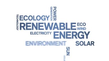 4k Yenilenebilir Enerji Canlandırılmış Etiket Kelime Bulutu, Metin Tasarımlı Kusursuz Döngü