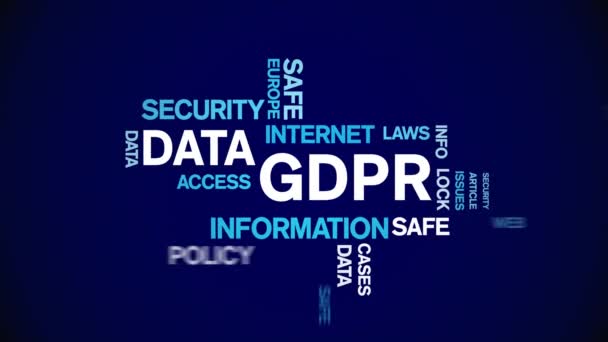 Dados 4k GDPR Animated Tag Word Cloud, Design de texto big data loop de animação. — Vídeo de Stock