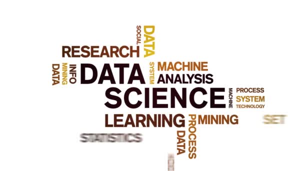 4k Data Science Animato Tag Word Cloud, Text Design Animazione loop senza soluzione di continuità. — Video Stock