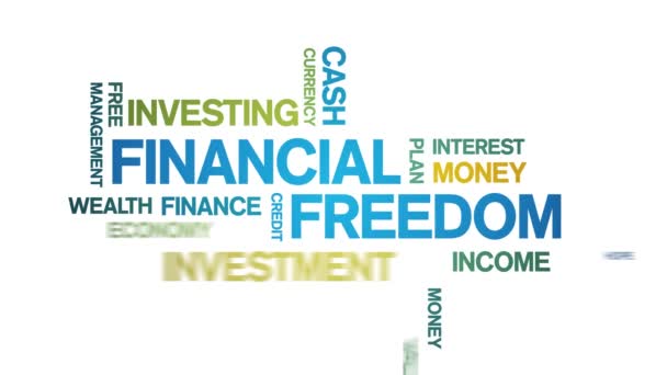 4k Financial Freedom Animated Tag Word Cloud, loop sem costura de animação de texto. — Vídeo de Stock