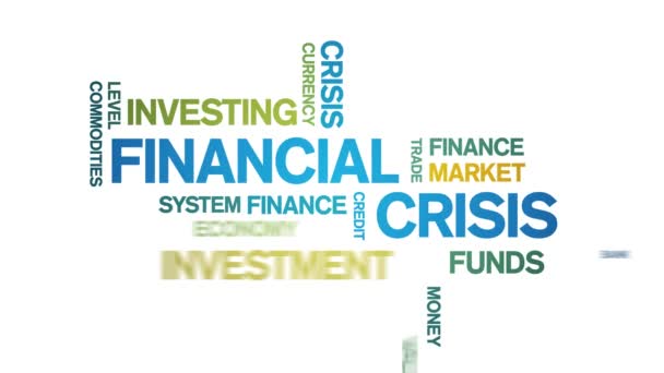 4k Financial Crisis Animated Tag Word Cloud, Σχεδιασμός κειμένου Κινούμενα σχέδια αδιάλειπτη βρόχο — Αρχείο Βίντεο