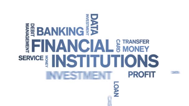 4k Financial Institutions Animated Tag Nube de palabras, Animación de texto bucle sin fisuras. — Vídeos de Stock