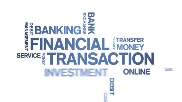 4k Financial Transaction Animated Tag Word Cloud, Κείμενο Animation αδιάλειπτη βρόχο. — Αρχείο Βίντεο