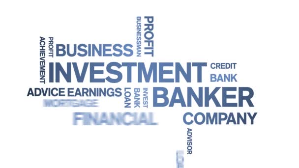 4k Investment Banker Animato Tag Word Cloud, Testo Animazione loop senza soluzione di continuità. — Video Stock