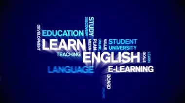 4k İngilizce Animasyon Etiket Kelime Bulutu, Metin Tasarımı Animasyonsuz Döngü.