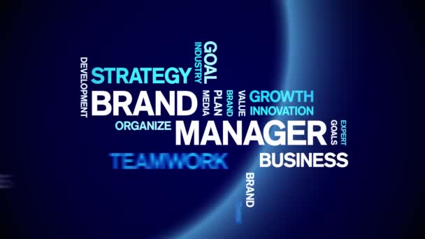 4k Brand Manager Animado Tag Word Cloud, Design de texto de animação loop sem costura. — Vídeo de Stock