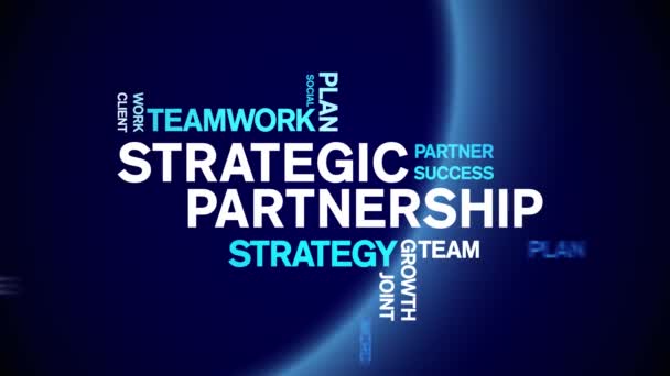 4k Strategisch partnerschap Animated Tag Word Cloud, Tekst Animatie naadloze lus. — Stockvideo