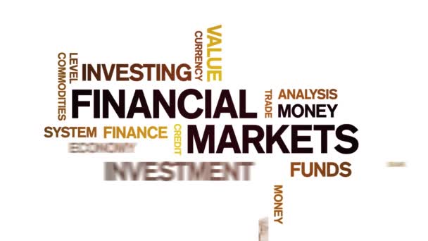 4k Financial Markets Animado Tag Word Cloud, Animação de texto loop sem costura. — Vídeo de Stock