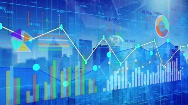 4K finanční graf, Data trend hud Graf, tech město, Tableau tržních hodnot. — Stock video