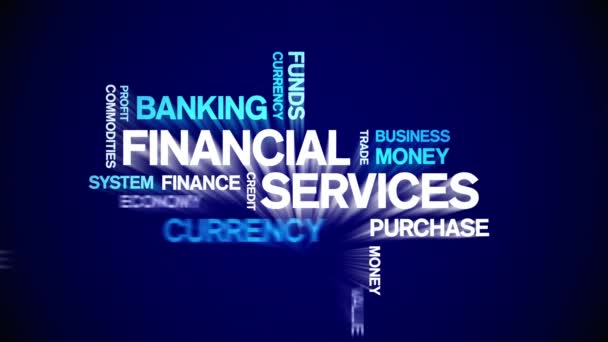 4k Financial Services Tag animado nuvem do Word, loop sem costura de animação de texto. — Vídeo de Stock