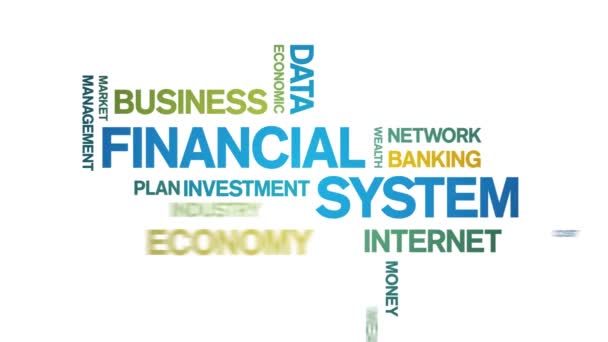 4k Financial System Animated Tag Word Cloud, Κείμενο Σχεδιασμός Κινουμένων σχεδίων αδιάλειπτη βρόχο — Αρχείο Βίντεο