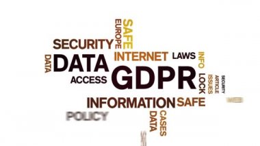 4k Veri GDPR Animasyon Kelime Bulutu, Metin Tasarımı Büyük Veri Canlandırma Döngüsü.