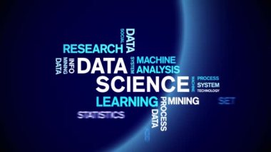 4k Veri Bilimi Canlandırılmış Etiket Kelime Bulutu, Metin Tasarım Animasyonsuz Döngü.