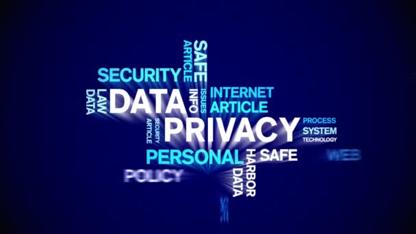 4k Data Privacy Animated Tag Word Cloud, Tekstontwerp big data Animatie lus. — Stockvideo