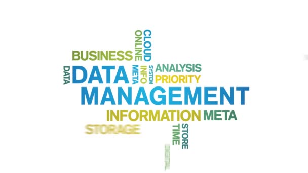 4k Data Management Animado Tag Word Cloud, Design de texto de animação loop sem costura. — Vídeo de Stock