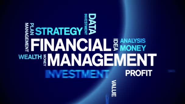 4k Financial Management Animado Tag Word Cloud, loop sem costura de animação de texto. — Vídeo de Stock