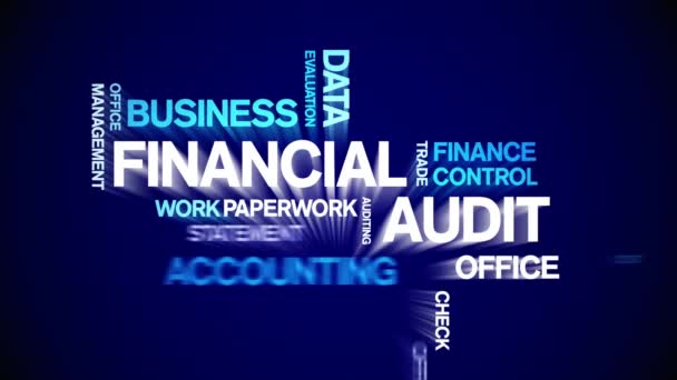 4k Auditoría Financiera Animated Tag Nube de palabras, Diseño de texto Animación bucle sin fisuras. — Vídeo de stock