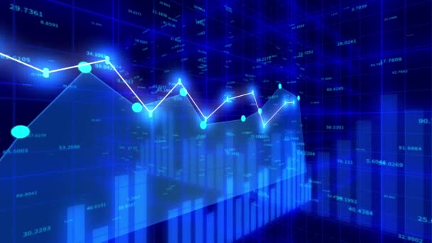 Grafico delle consistenze finanziarie 4K, Business tech Grafico dell'hud di tendenza dei dati, Linea del nodo economico. — Video Stock