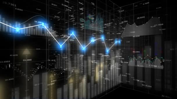 Grafico delle consistenze finanziarie 4K, Business tech Grafico dell'hud di tendenza dei dati, Linea del nodo economico. — Video Stock