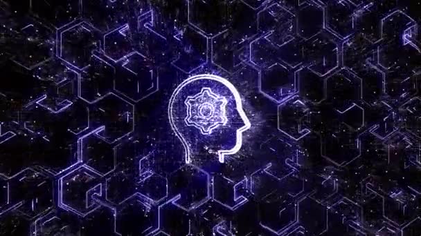 4k Cerebro AI Circuito de inteligencia artificial, Matriz de texto de código informático binario. — Vídeo de stock