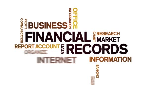 4k Financial Records Animado Tag Word Cloud, loop sem costura de animação de texto. — Vídeo de Stock