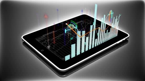 4k планшетный компьютер анализа цифрового фондового рынка — стоковое видео