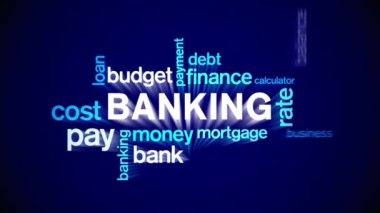 4k Bankacılık Canlandırılmış Etiket Kelime Bulutu, Metin Tasarımı Animasyon tipografi döngüsü.