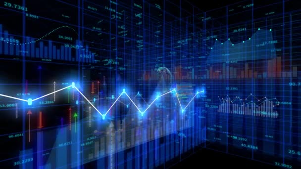 Grafico delle consistenze finanziarie 4K, Business tech Grafico dell'hud di tendenza dei dati, Linea del nodo economico. — Video Stock