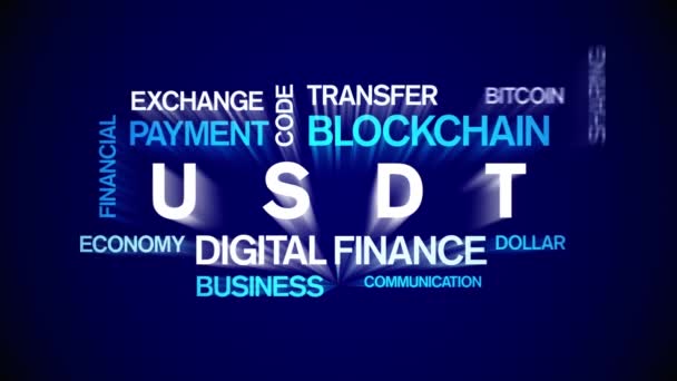 4k USDT Animierter Tag Word Cloud, Tether Text Kinetische Typografie nahtlose Schleife. — Stockvideo