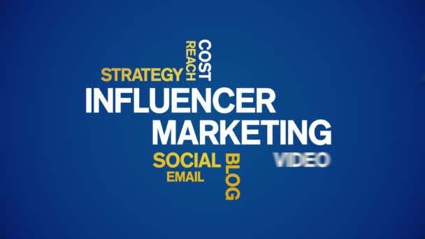 Influencer Marketing Animált Word Cloud, Szövegtervezés Animáció zökkenőmentes ciklus. — Stock videók