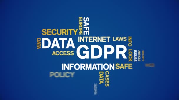 4k Data GDPR Animated Tag Word Cloud, Σχεδιασμός Κειμένου. — Αρχείο Βίντεο