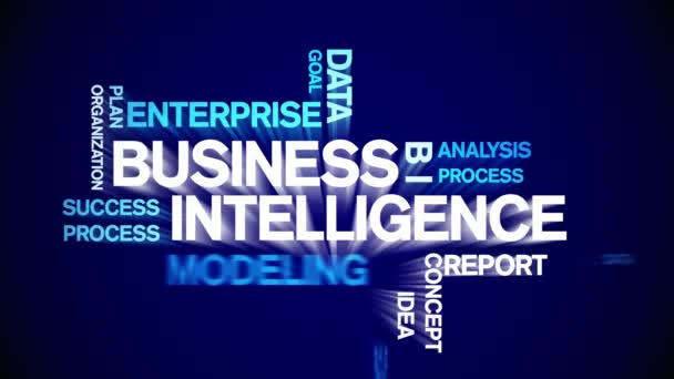 4k Business Intelligens Animerad Tag Word Cloud, Text Animation sömlös loop. — Stockvideo