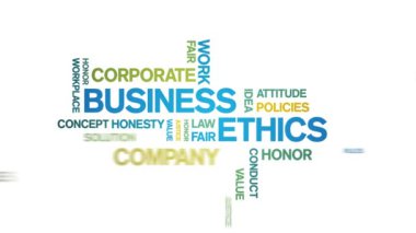 4k İş Etiği Animasyon Kelime Bulutu, Metin Canlandırması Kusursuz Döngü Tasarımı.