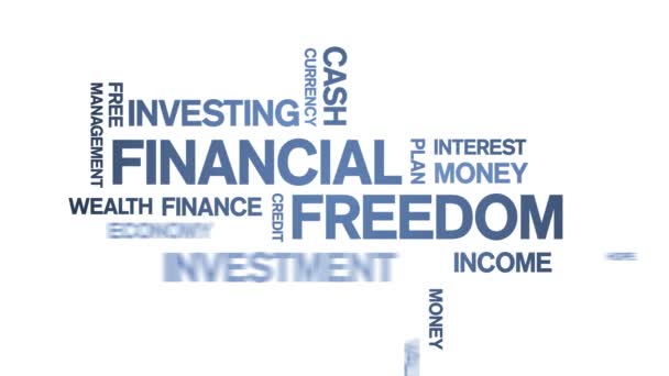 4k Financial Freedom Animated Tag Nube de palabras, Animación de texto bucle sin fisuras. — Vídeo de stock