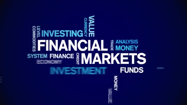 4k Financial Markets Animado Tag Word Cloud, Animação de texto loop sem costura. — Vídeo de Stock