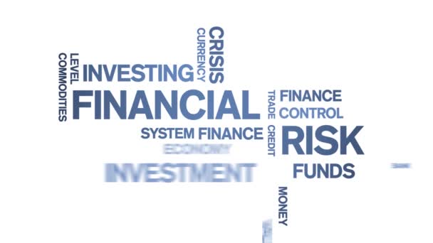 4k Financieel risico Animated Tag Word Cloud, Tekstontwerp Animatie naadloze lus. — Stockvideo