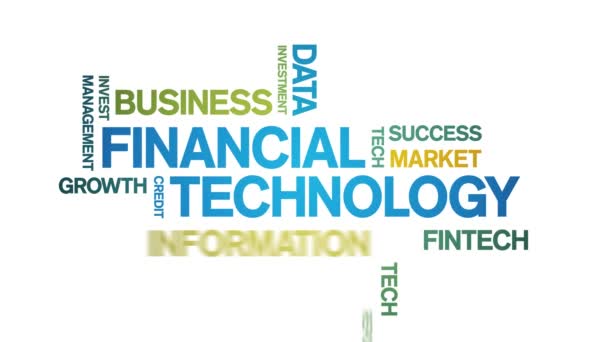 4k Finanztechnologie Animierter Tag Word Cloud, Textanimation nahtlose Schleife. — Stockvideo