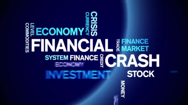 4k Financial Crash Animated Tag Word Cloud, Conception de texte Animation boucle transparente. — Video